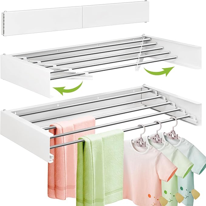 Wall Mounted Clothes Drying Rack 32 inches, Foldbale Laundry Drying Rack Wall by ZdwCyl