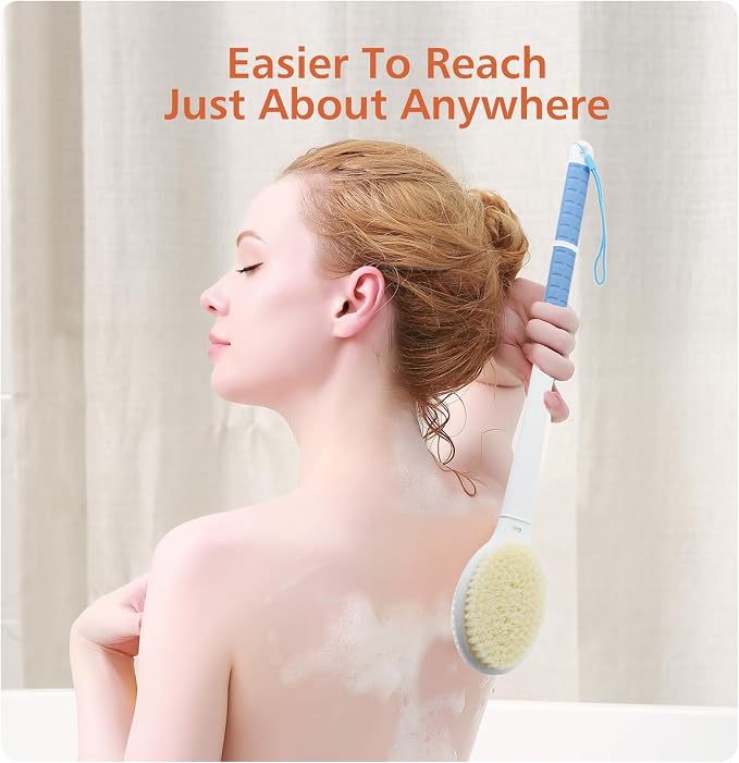 Shower Brush with Soft and Stiff Bristles, 18.5" Long Handle Dual-Sided Back - Image 6