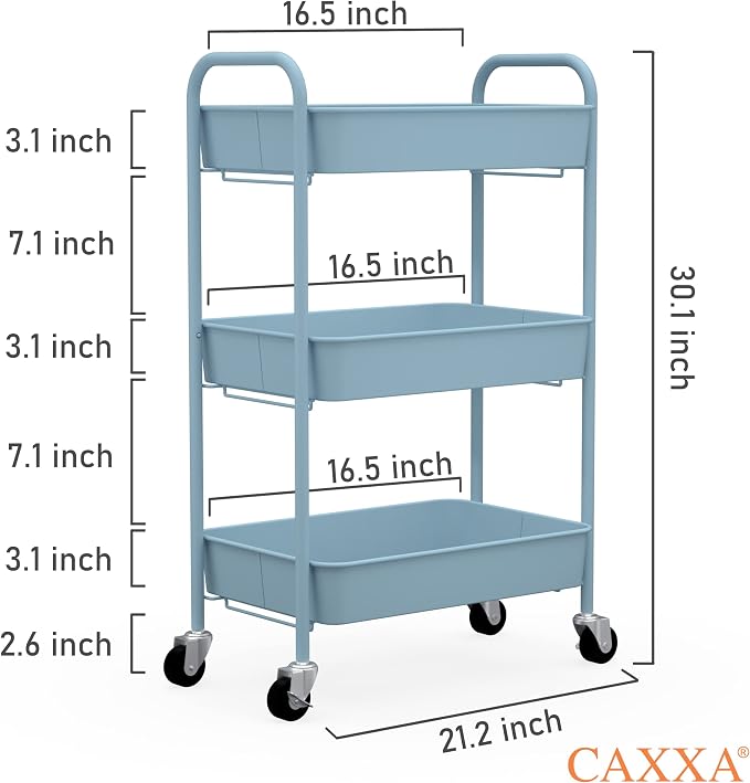 CAXXA 3-Tier Rolling Metal Storage Organizer - Image 2