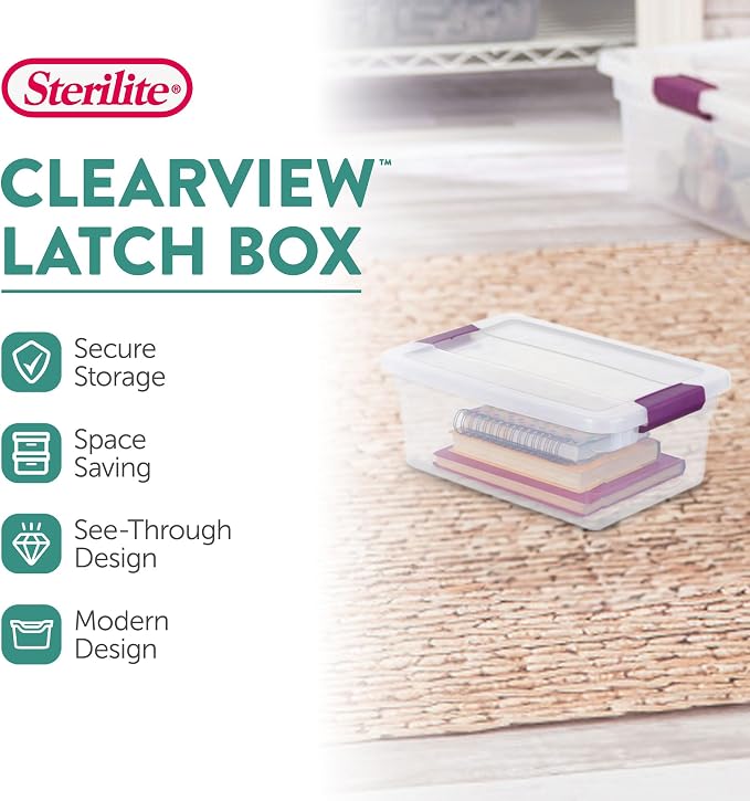 Sterilite 12-Pack 6 Quart ClearView Latch Box, Stackable Organizer Bins - Image 3