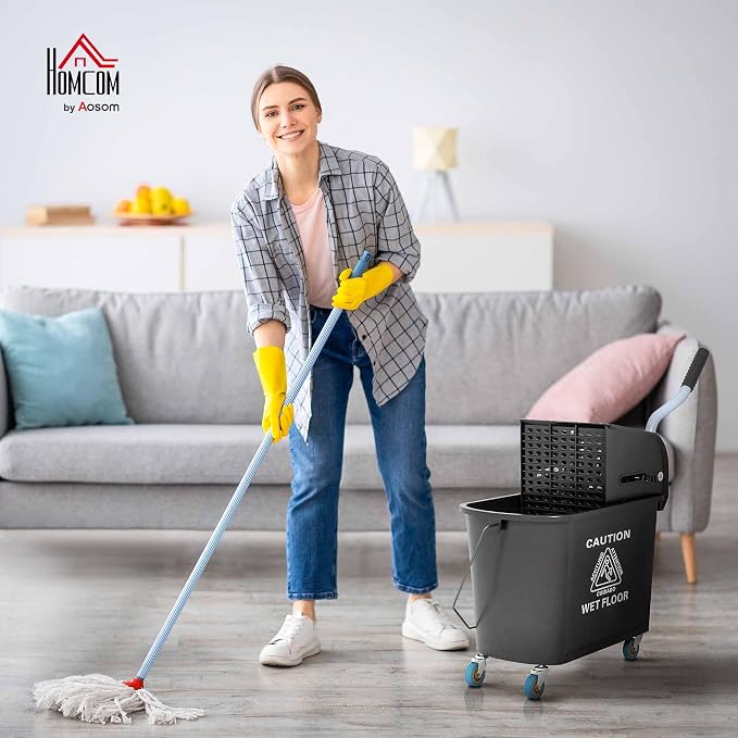 HOMCOM Compact Mop Bucket with Wringer on Wheels - Image 2