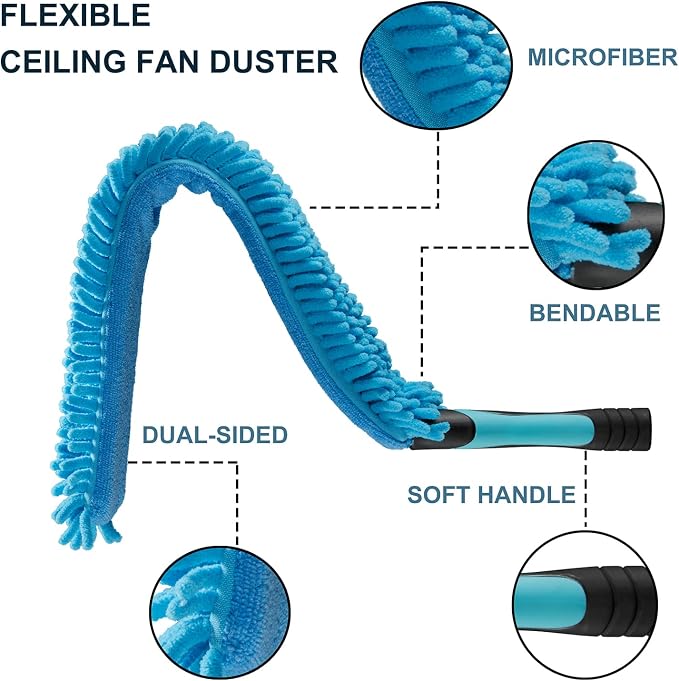 High Ceiling Fan Duster with 5-8 Foot Extension Pole, Extendable Reusable Cobweb - Image 7