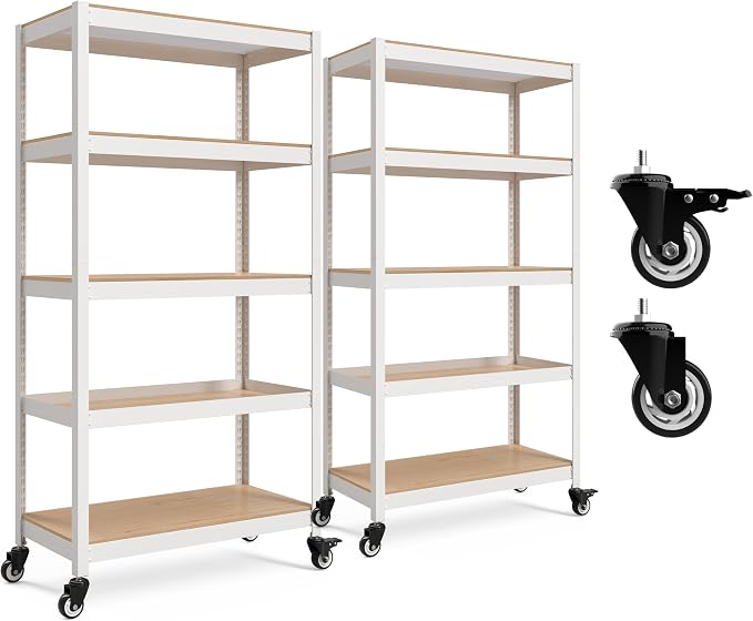 HOMEDANT House White 5-Tier Metal Rolling Cart Shelf Rack Casters Heavy Duty by TheBestOrganizingSolution
