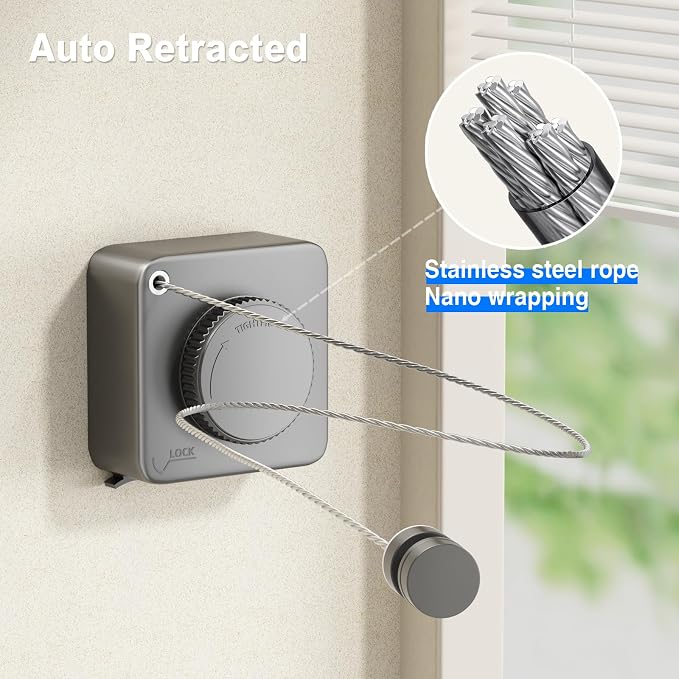 Retractable Clothesline Indoor, Non-Sagging Outdoor Clothes Line Retracting - Image 4
