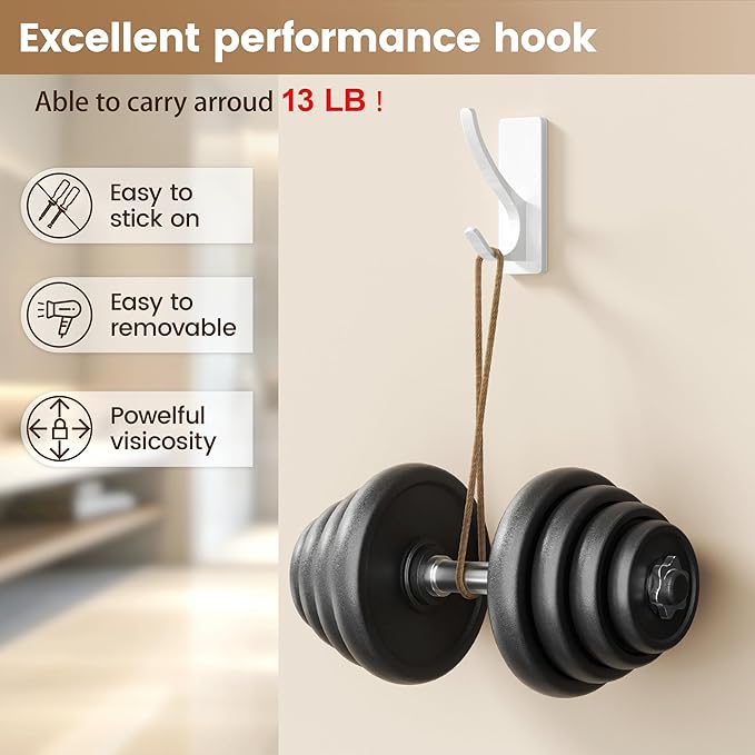 Self Adhesive Coat Hooks for Hanging, Heavy Duty Stainless Double Wall Hook for - Image 2