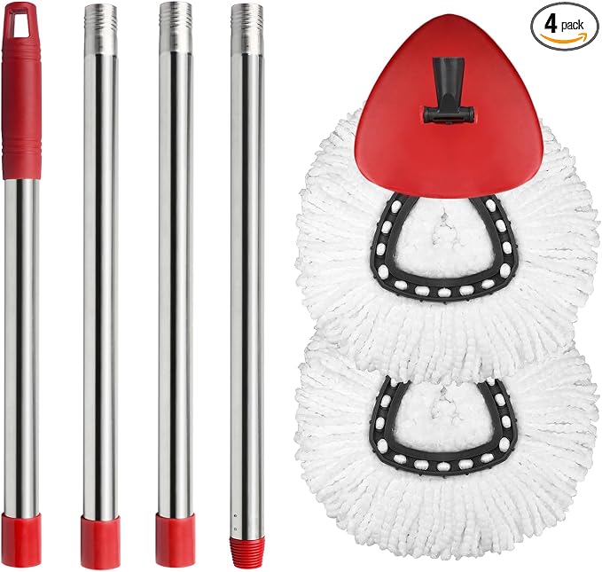 2 Spin Mop Head Replacement, 1 Base, 1 Mop Handle Combo Mops Set Compatible by HiBaby