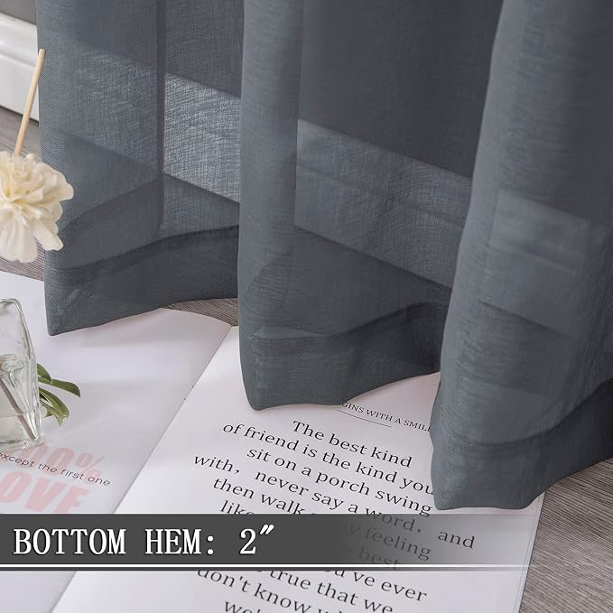 Tollpiz Sheer Tier Curtain Linen Textured Half Kitchen Curtains Sheer Light - Image 4