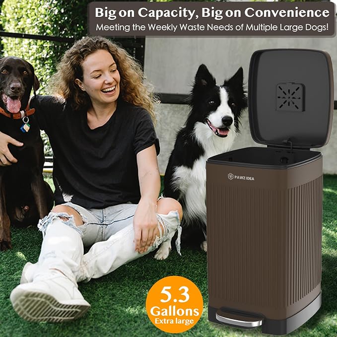 PAWZIDEA Dog Poop Trash Can Outside Odor Control, 5.3 Gallon Large Dog Waste - Image 6