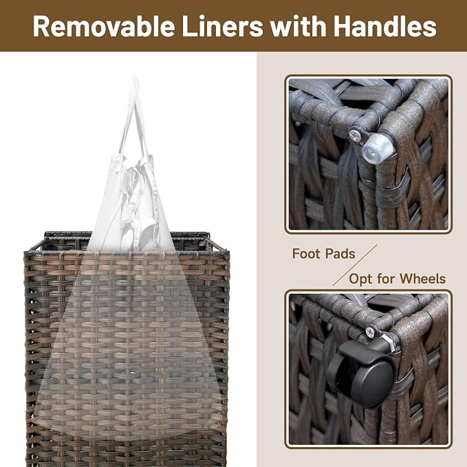 70L Slim Laundry Hamper with Lid & Wheels, 2-Park Rolling Laundry Basket with 4 - Image 6