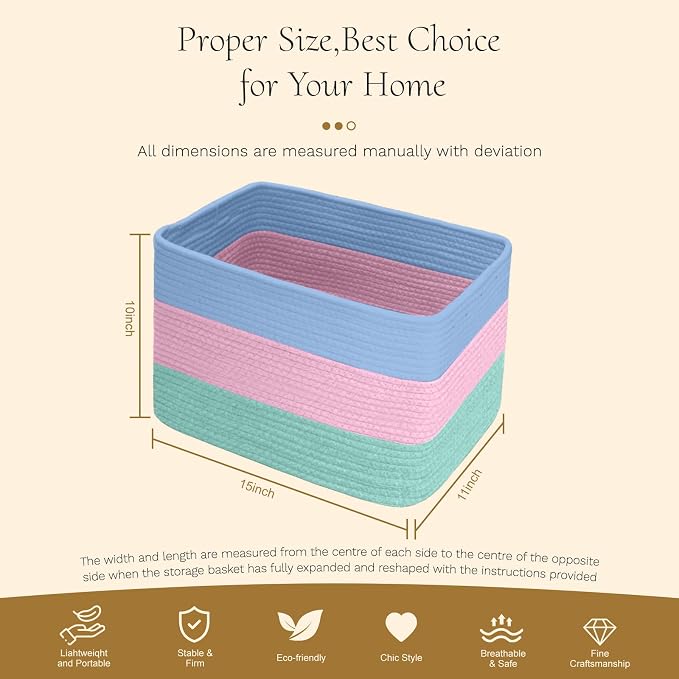 Hopegiver Woven Storage Baskets 15x11x10 Inch, 3 Pack Collapsible Cube Storage - Image 8