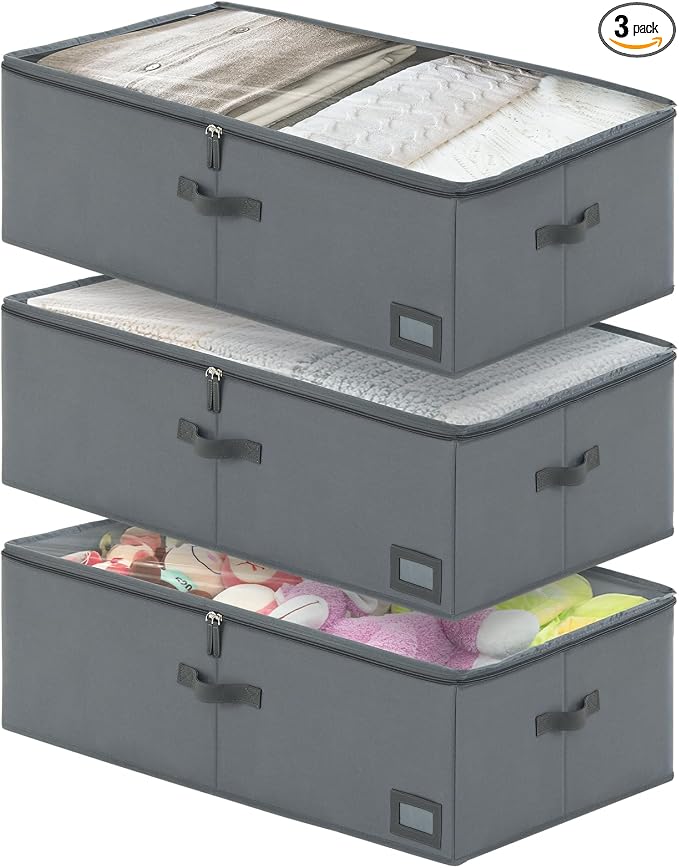 10-Inch Under Bed Storage Containers | Sturdy Sidewalls | Clear Cover & Label by PLUMGEAN