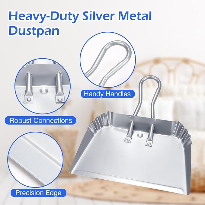 Mumufy 4 Pcs 16 Inch Heavy Duty Metal Dustpan Large Wide Dust Pans - Image 3