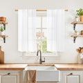 YoungsTex White Linen Curtains for Kitchen Window Over Sink by YoungsTex