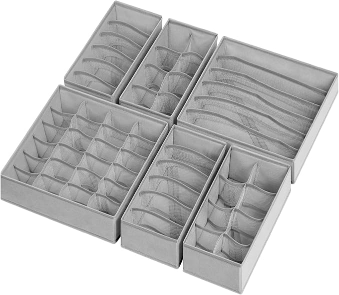 6 Pack Sock Underwear Drawer Organizer Dividers, 58 Cell Foldable Fabric - Image 8