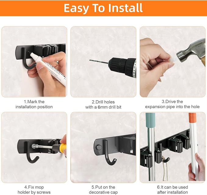 Mop and Broom Holder Wall Mount, Upgraded Broom Organizer Wall Mount, Stainless - Image 6