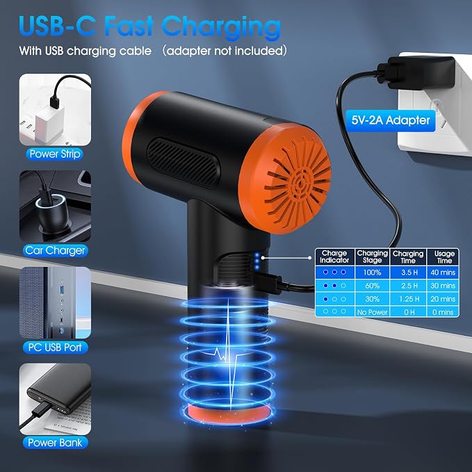 Compressed Air Duster, 100000RPM Handheld Car Vacuum/Air Blower& Pump, 3 Gear - Image 7