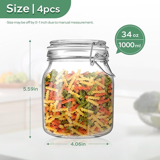 Glass Food Storage Jars with Airtight Lids 34 oz Square 4 Pack Kitchen Storage - Image 3
