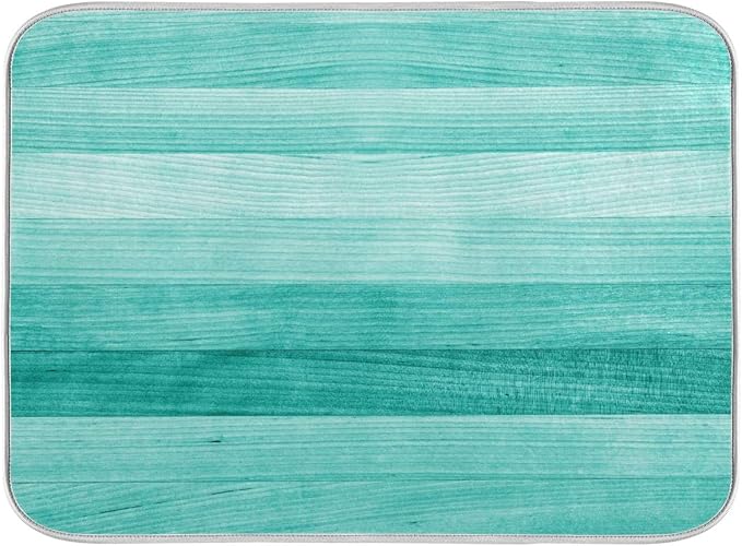 Teal Turquoise Green Wood Texture Dish Drying Mat 16x18 by Wamika