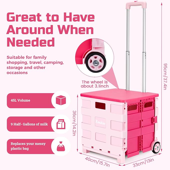 Foldable Rolling Cart on Noiseless Wheels: Portable Utility Cart - Image 3