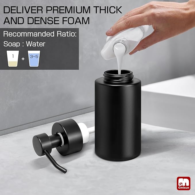 GMISUN Foaming Soap Dispenser, 10 Fl oz/300 ml Matte Black Glass Foaming Hand - Image 8