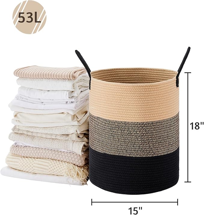 VIPOSCO Large Laundry Hamper, Tall Woven Rope Storage Basket - Image 5