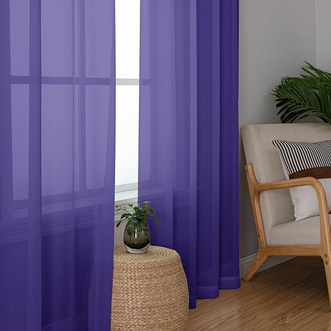 Chyhomenyc Purple Sheer Curtains 45 Inch Long 2 Panels, Light Filtering Rod - Image 5