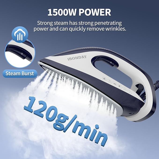 Steam Iron for Clothes, 1500W Professional Steam Station, 67.62oz Water Tank - Image 4