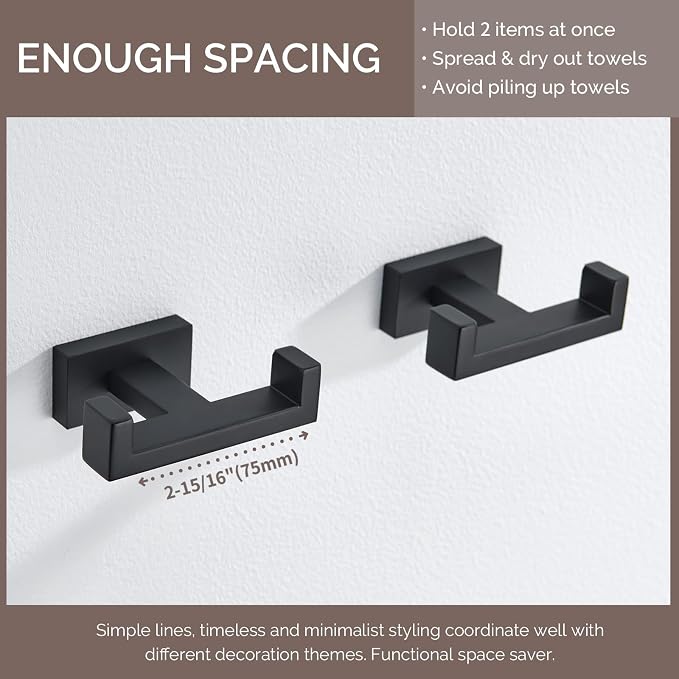 Angle Simple Bathroom Towel Hooks, Stainless Steel Shower Double Robe Coat Hooks - Image 6
