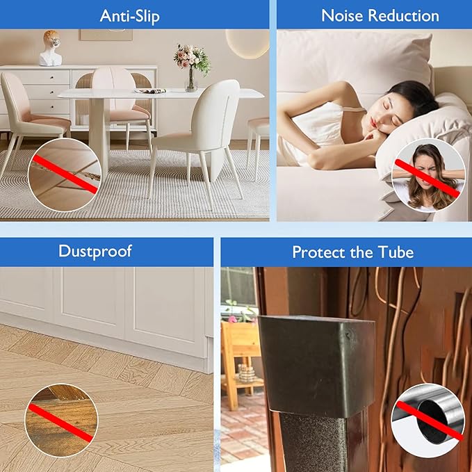 32 Pcs 1" x 1" Square Rubber Chair Leg Caps, PVC Table Leg Covers, Flexible & - Image 6