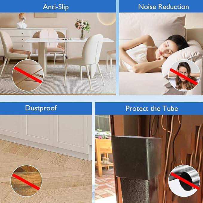 4 Pcs 1-3/4" x 1-3/4" Square Rubber Chair Leg Caps, PVC Table Leg Covers - Image 6