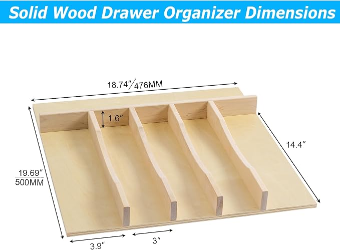WelFurGeer Solid Birch Wood Silverware Drawer Organizer, Wooden Cutlery Drawer - Image 6