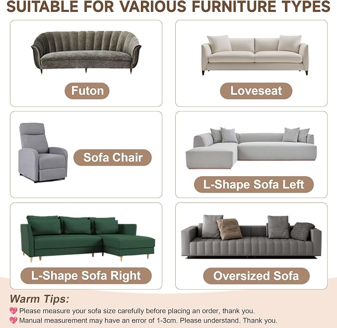 OTOB All Seasons Sofa Covers for 3 Cushion Couch Washable, Fuzzy Non Slip Kids - Image 8