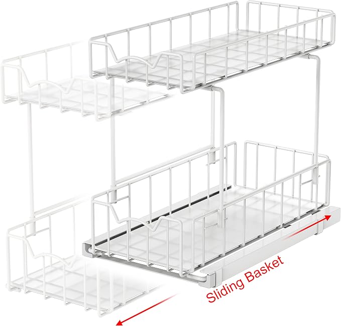 Simple Houseware 2-Tier Spice Rack Slide Out Wire Basket Drawer Organizer - Image 4