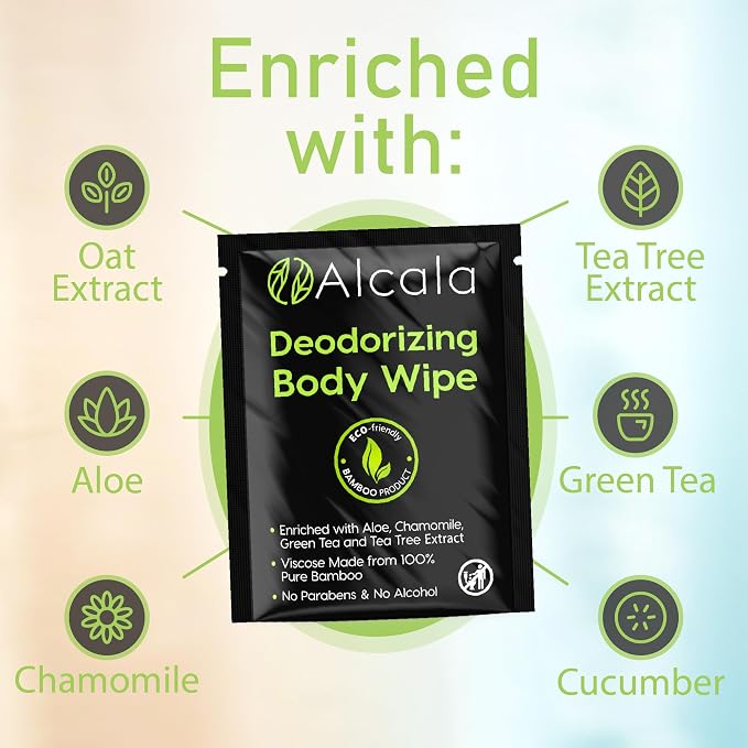 Alcala Deodorizing Body Wipes Individual Shower Wipes 100% Pure Biodegradable - Image 4