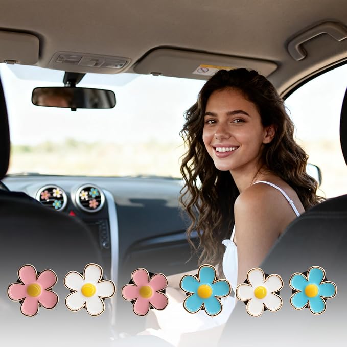 6pcs Flowers Car Air Freshener Vent Clips, 3cm/2.7cm Refillable Daisy Decor - Image 5