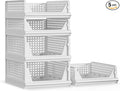 Proarea 5 Pack Stackable Plastic Storage Basket Closet Organizer Bin Foldable by Proarea