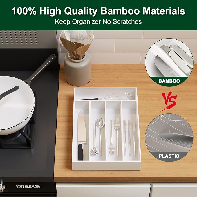 Bellsal White Utensil Organizer 10 Inch Silverware Tray - Image 4