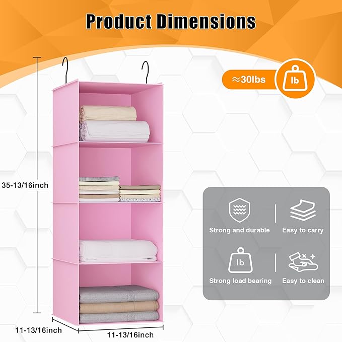 Hanging Closet Organizer, Easy Mount Foldable 4-Shelf Hanging Closet Wardrobe - Image 3
