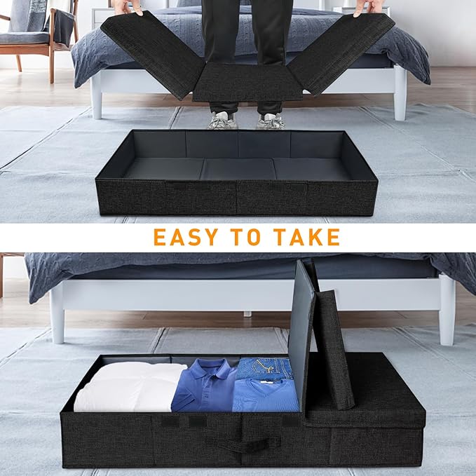 punemi Under The Bed Storage Containers 3 Pack, 6 Inch Tall Stackable Underbed - Image 2