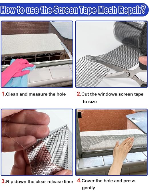 wohohoho Window Screen Repair Tape, 4 in X 40 FT Grey Screen Patch Repair Kit - Image 7