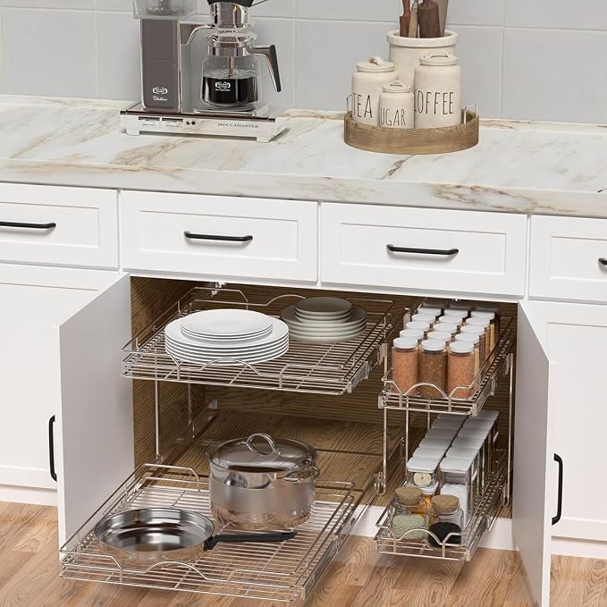OCG 2 Tier Pull Out Cabinet Organizer, Pull Out Shelves - Image 3
