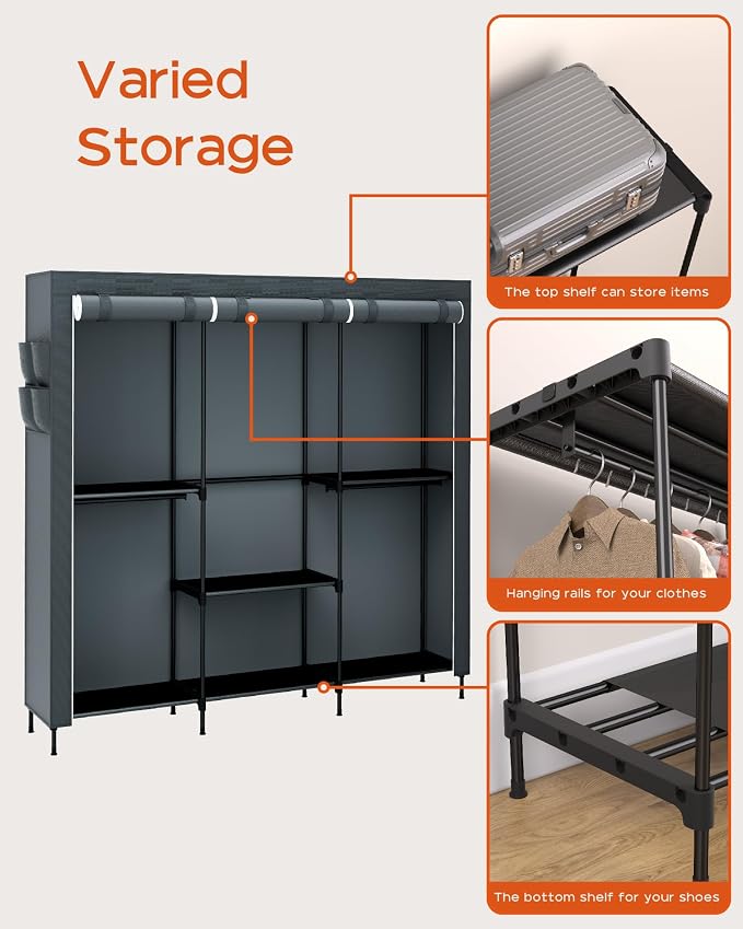 Clothes Rack, Portable Closet, 81.5 Inch Large Capacity Wardrobe Closet - Image 6