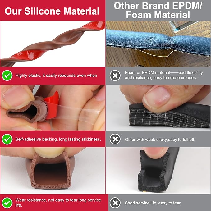 【New Upgrade】 Silicone Door Weather Stripping Door Seal Strip, 19.7 Feet - Image 5