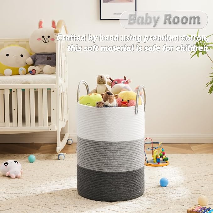 Laundry Basket, Woven Cotton Rope Laundry Hamper, 40L - Image 3