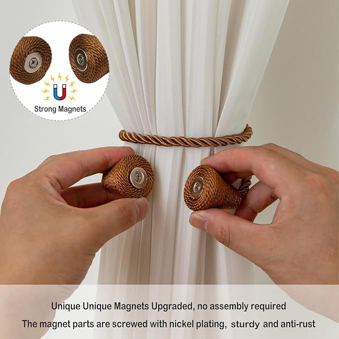 Magnetic Curtain Tiebacks 4 Pack Outdoor Rope Curtain Tie Backs Decorative - Image 3