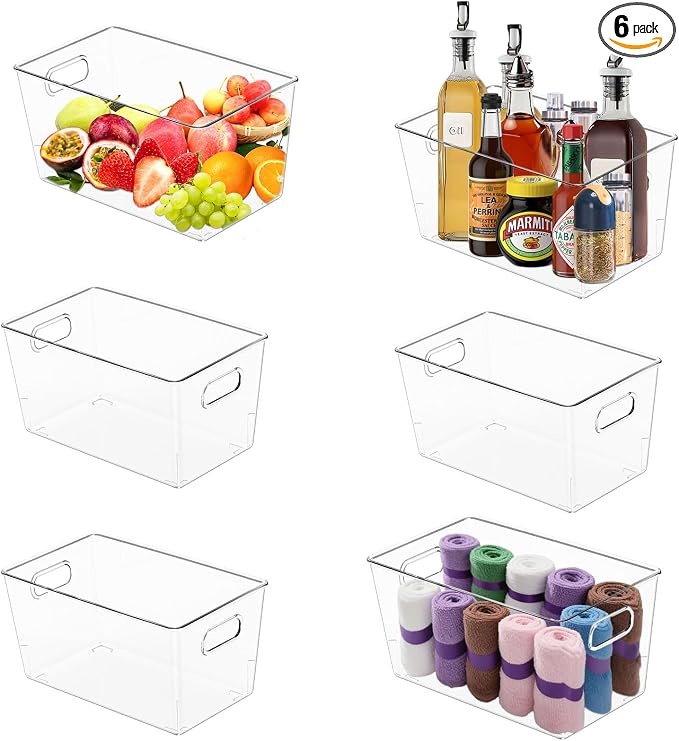 MOONEDGE 6-Pack Clear Plastic Storage Bins — Open-Top PET Storage Containers & by MOONEDGE