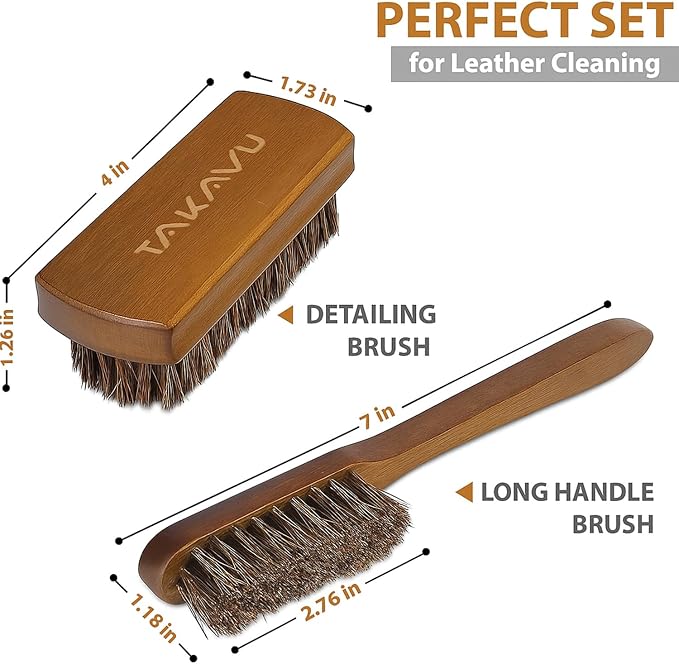 TAKAVU Leather & Upholstery Cleaning Brush Set, 100% Horse Hair Bristle - Image 2