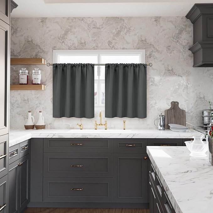 BGment Dark Grey Half Window Curtains 30 Inches Length - Image 2