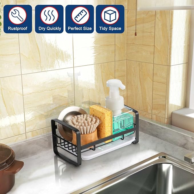 HULISEN Kitchen Sink Sponge Holder, 304 Stainless Steel Kitchen Soap Dispenser - Image 8