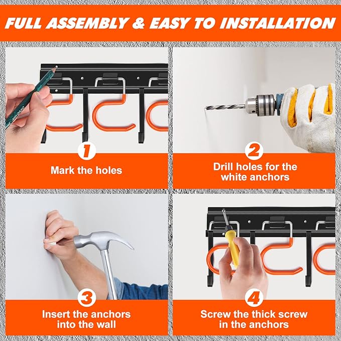 51'' All Metal Garden Tool Organizer Adjustable Garage Tool Organizer Wall - Image 5